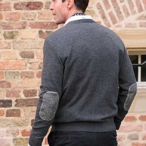Pullover Lambswool "Jack" Met Harris Tweed Details In Charcoal