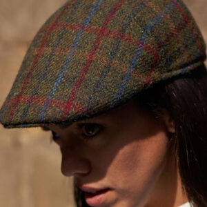 Harris Tweed Flat Cap "Henry" In Red-Blue Check