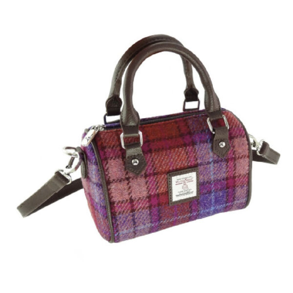 Harris Tweed 'Kilbride' Mini Bowling Bag in Orange & Purple Tartan