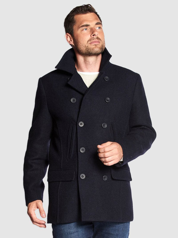 Harris Tweed Coat, Ferry Reefer Coat - Navy Plain
