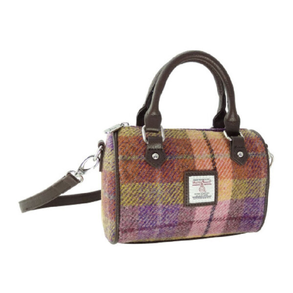 Harris Tweed 'Kilbride' Mini Bowling Bag in Peach & Purple Tartan