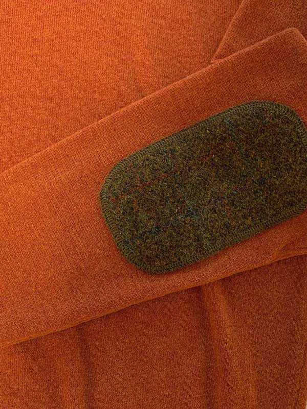 Pullover Lambswool "Jack" Met Harris Tweed Details In Burned Orange