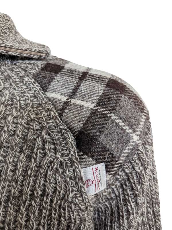 Zip sweater with Harris Tweed patches Natural