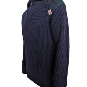 Zip sweater with Harris Tweed patches Navy