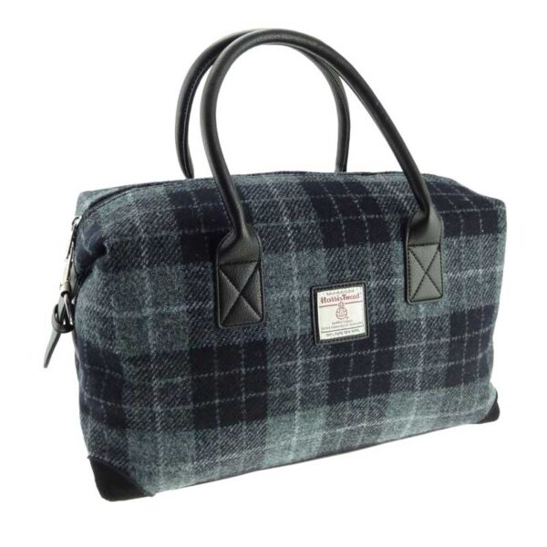 Harris Tweed 'Esk' Overnight Bag in Grey & Black Tartan