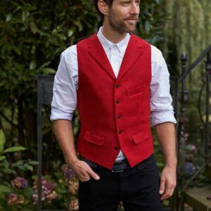 Harris Tweed Vestje "Wales" Met Revers In Red Twill