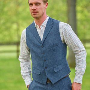 Harris Tweed Vestje "Wales" Met Revers In Blue Shadow