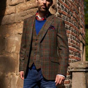 Harris Tweed Jacket "London" In Red-Blue Check