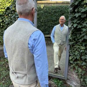 Harris Tweed Vestje "Wales" Met Revers in Cream Tweed