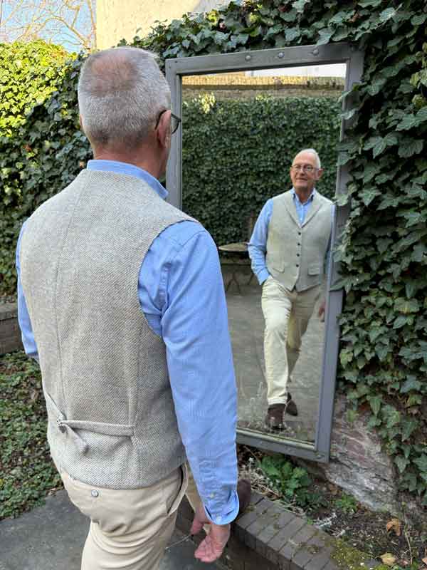 Harris Tweed Vestje "Wales" Met Revers in Cream Tweed