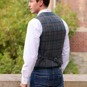 Harris Tweed Vestje "Wales" Met Revers In Royal Check