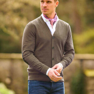 Merino Vest The Cardigan Met Harris Tweed Details In Nutmeg