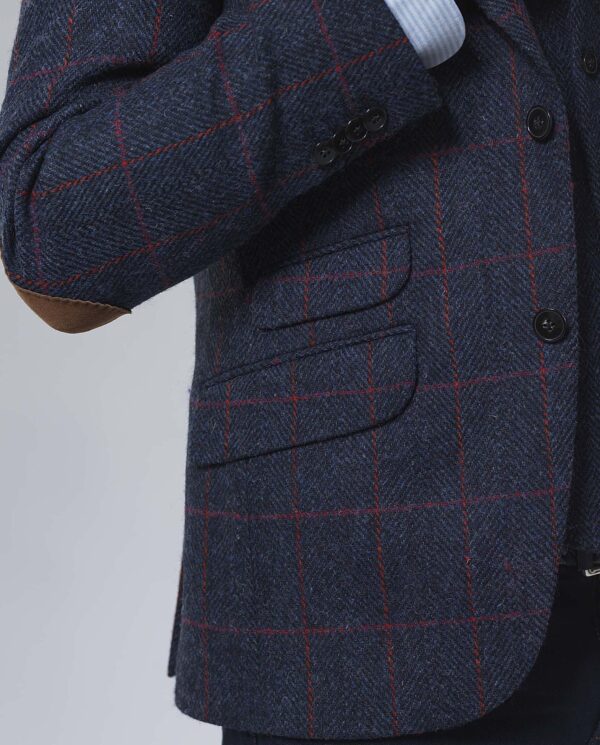 Harris Tweed Jacket "London" In Red Overcheck