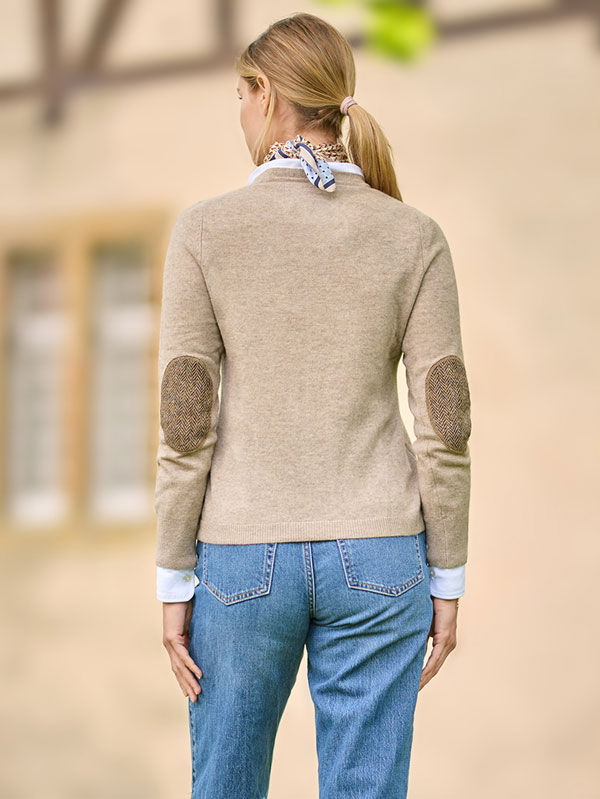 Merino Vest Mara The Cardigan Met Harris Tweed Details In Taupe