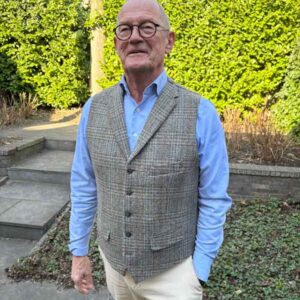 Harris Tweed Vestje "Wales" Met Revers In Greystone Overcheck
