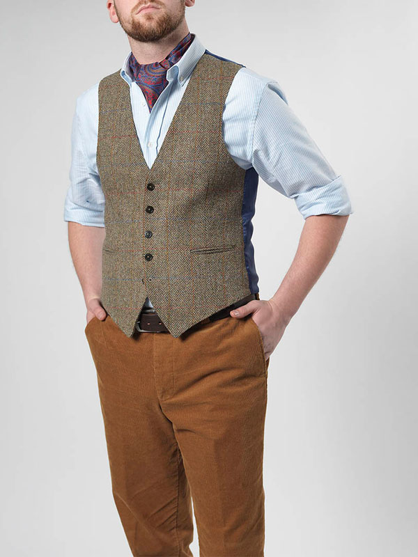 Harris Tweed Vestje "Tailor" Zonder Revers In Light Green
