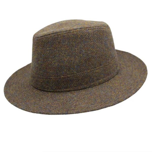 Harris Tweed Hat Fedora Brown Mix