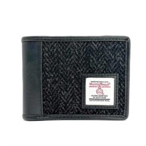 Harris Tweed Bifold Coin Wallet In Charcoal