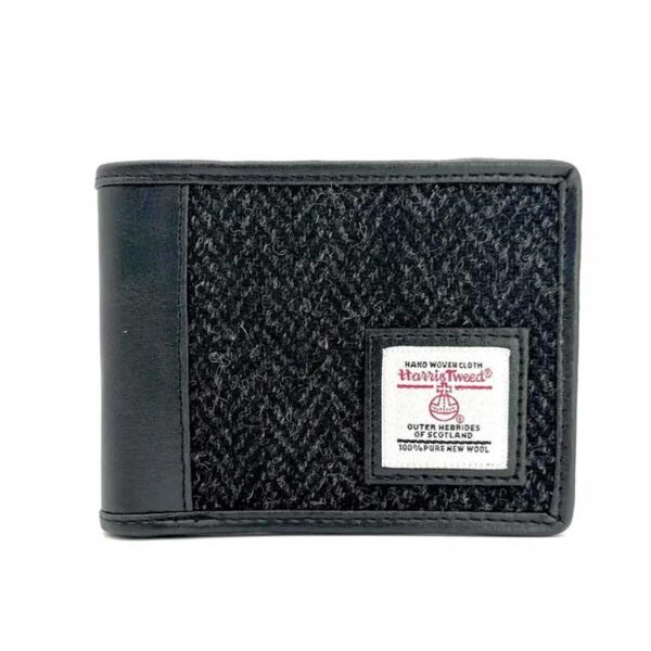 Harris Tweed Bifold Coin Wallet In Charcoal