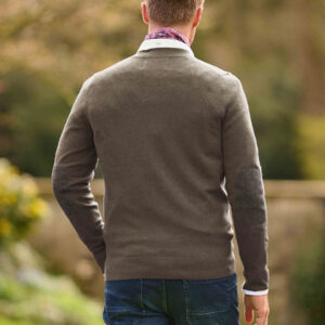 Merino Vest The Cardigan Met Harris Tweed Details In Nutmeg