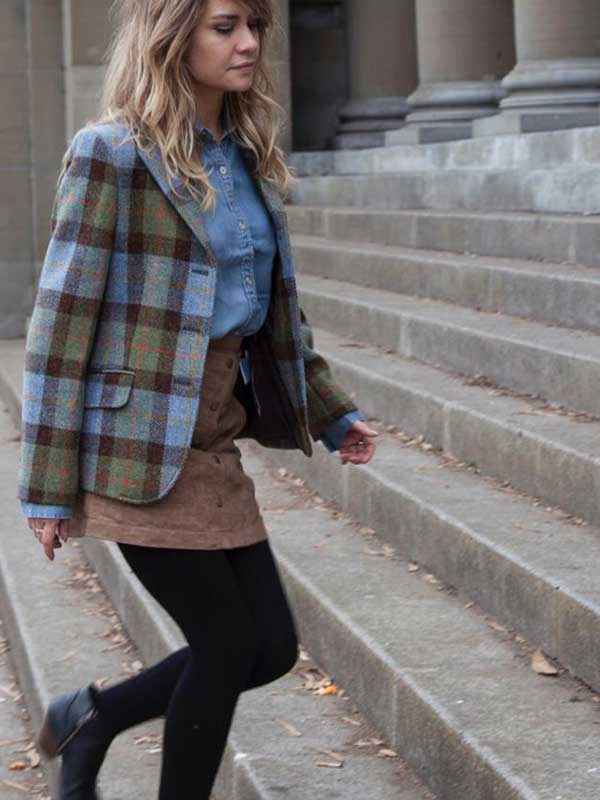 Harris Tweed Dames Jas Claire - Green/Blue Check
