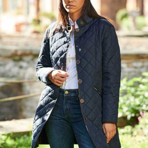 Dames Steppmantel Gabby Met Tweedbekleding In Navy