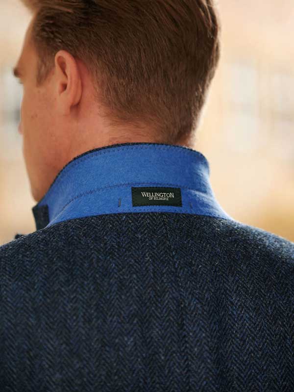 Harris Tweed Jacket "London" In Blue Herringbone