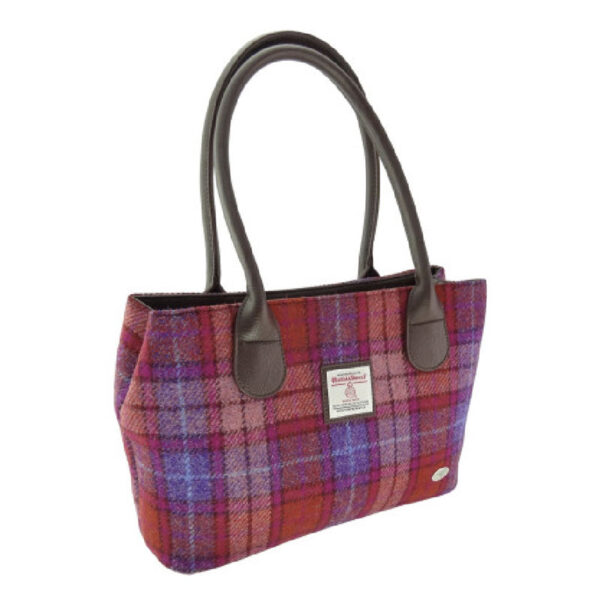 Harris Tweed 'Cassley' Classic Handbag in Orange & Purple Tartan