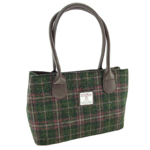 Harris Tweed 'Cassley' Classic Handbag in Dark Green & Plum Check