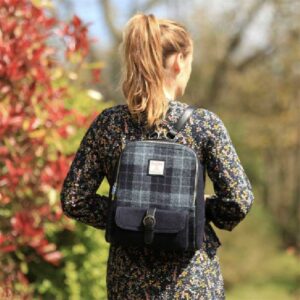 Harris Tweed 'Naver' Backpack in Grey & Black Tartan