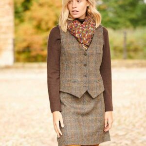 Harris Tweed Dames Rok "Pencil-Skirt" In Green-Blue Herringbone
