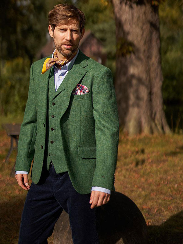 Harris Tweed Jacket "London" In Green Twill