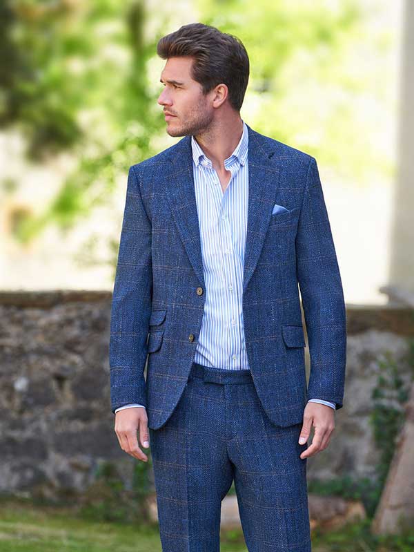 Harris Tweed Jacket "London" In Dark-Blue Herringbone