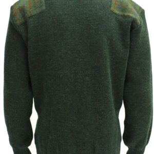 Vee neck sweater with Harris Tweed patches Mossgreen