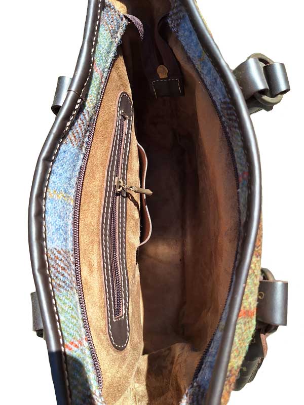 Harris Tweed Shire Long Handled Bag - Green Blue Check
