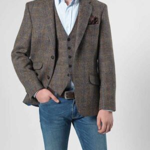 Harris Tweed Jacket "London" In Green-Blue Herringbone