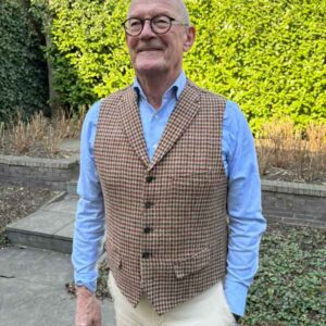 Harris Tweed Vestje "Wales" Met Revers In Country Houndstooth