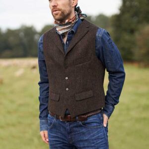 Harris Tweed Vestje "Wales" Met Revers In Multicolor