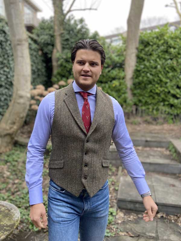 DF Harris Tweed Waistcoat Met Revers 670