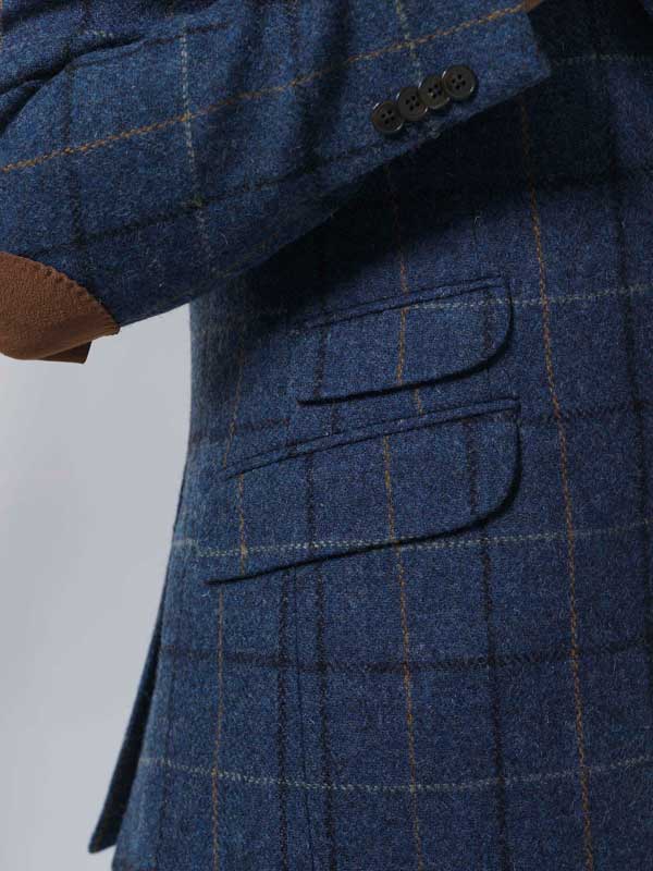 Harris Tweed Jacket "London" In Blue Overcheck