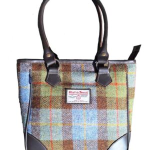 Harris Tweed Shire Long Handled Bag - Green Blue Check