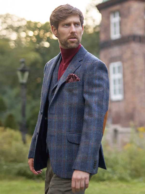 Harris Tweed Jacket "London" In Multi-Blue Tweed