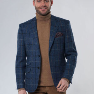 Harris Tweed Jacket "London" In Blue Overcheck