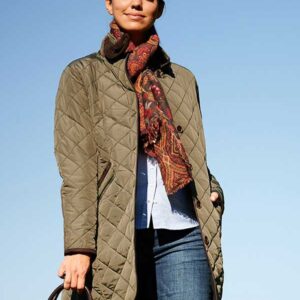 Dames Steppmantel Gabby Met Tweedbekleding In Olive