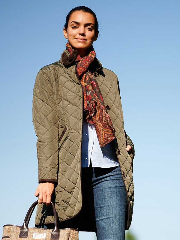 Dames Steppmantel Gabby Met Tweedbekleding In Olive