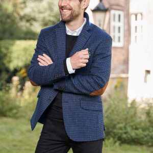 Harris Tweed Jacket "London" In Blue-Black Houndstooth