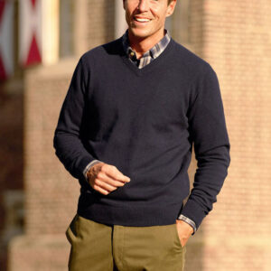Pullover Lambswool "Jack" Met Harris Tweed Details In Navy