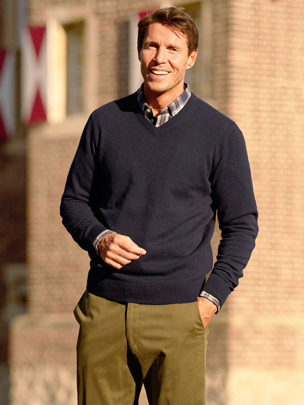 Pullover Lambswool "Jack" Met Harris Tweed Details In Navy