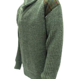 Chunky knit Shawl Collar Sweater with Harris Tweed patches Derbytweed
