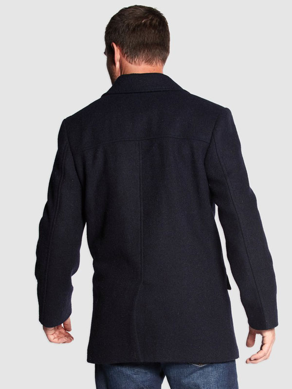 Harris Tweed Coat, Ferry Reefer Coat - Navy Plain